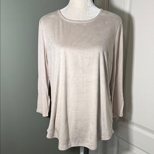 Chico’s Neutral Mixed Fabric Long Sleeve Top Size 2 (US 12/14)